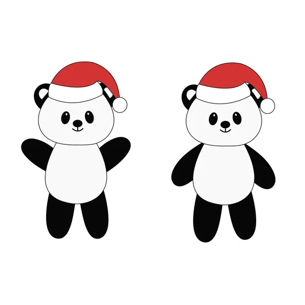 Dessin Animé Mignon Panda Dans Chapeau Père Noël Illustration Vectorielle — Image vectorielle