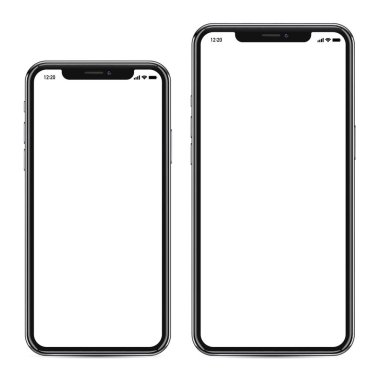 Smartphone çerçevesiz yan yana boş ekran perspektif görünümü - beyaz arka plan vektör eps 10 izole