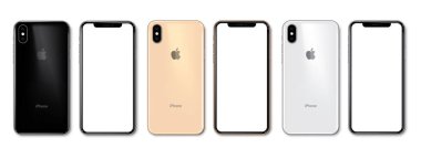 Krakov, Polonya - 27 Eylül 2018: Yeni iphone Xs altın gümüş ve gri, beyaz ekran görüntülenir. Elma serbest bırakmak yeni iphone Xs ile altın rengi ve yeni özellikler. Vektör eps 10 çizim