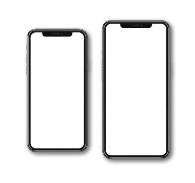Smartphone küçük ve maksimum boyutu çerçevesiz boş ekran perspektif görünüm üstünde belgili tanımlık köşe - beyaz arka plan vektör eps 10 izole ayakta