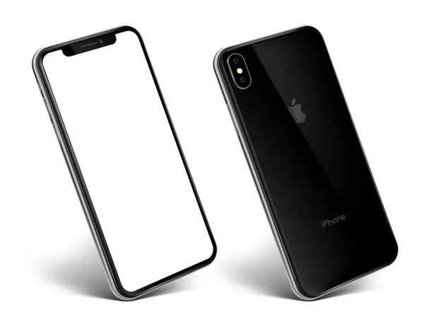 Krakov, Polonya - 02 Kasım 2018: Yeni iphone Xs siyah görünümü belirli bir açıyla. Elma serbest bırakmak yeni iphone Xs. en yüksek kaliteli vektör eps 10 çizim