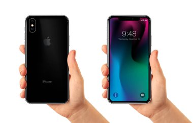Krakov, Polonya - 4 Kasım 2018: Yeni iphone Xs elinde. Elma serbest bırakmak yeni iphone Xs.