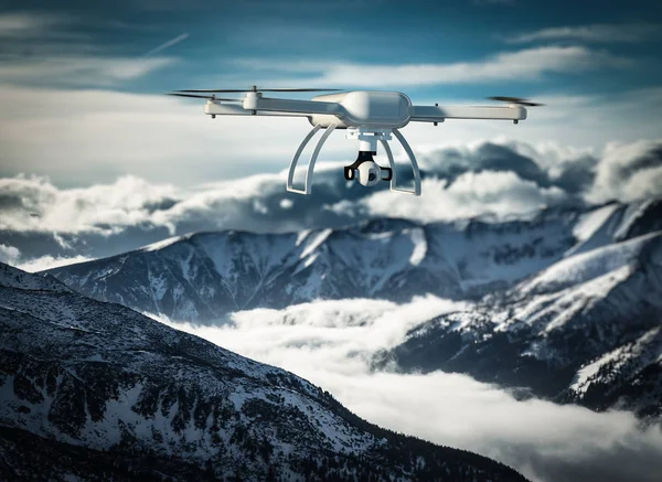 The meteorological drone records footage in the mountains