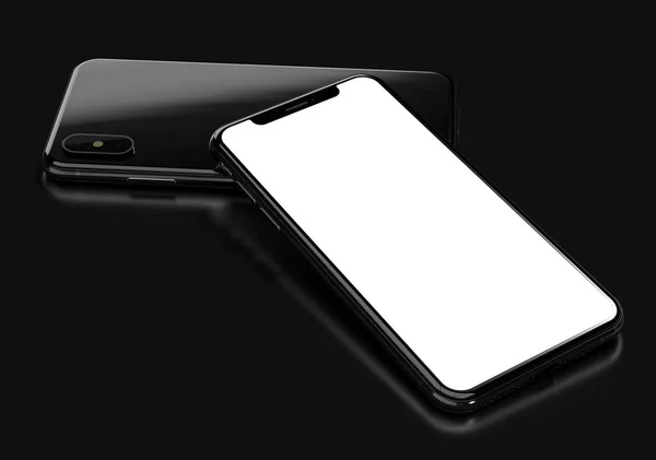 智能手机框架少空白屏幕 站在一个另一个 小焦点效果黑色背景 — 图库照片