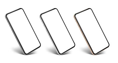 Smartphone kare daha az boş ekran: altın, gümüş, gri - döndürülmüş pozisyon - vektör eps 10 çizim