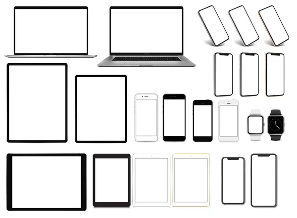 Портативный Смартфон Планшет Профессиональный Смартфон Набор Устройств Изолированных Белом Фоне — стоковый вектор