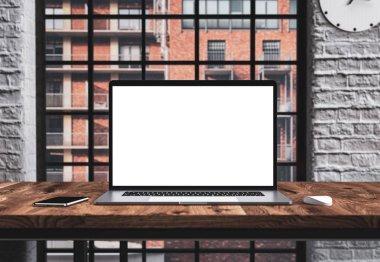 Office iç boş ekran mockup şablonu içinde laptop