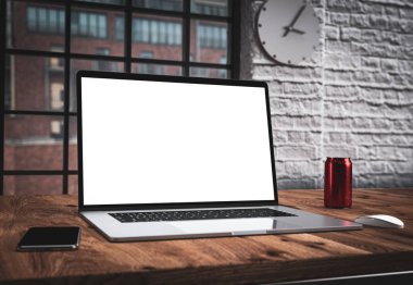 Office iç boş ekran mockup şablonu içinde laptop