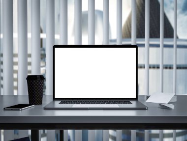 Office iç boş ekran mockup şablonu içinde laptop