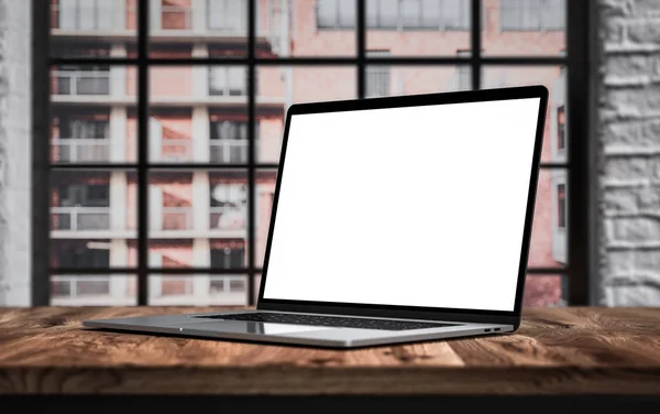 Laptop Interior Escritório Modelo Mockup Tela Branco — Fotografia de Stock