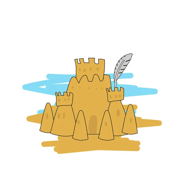 生の砂の塔。砂の城。手描きでベクトルイラスト. — ストックベクタ