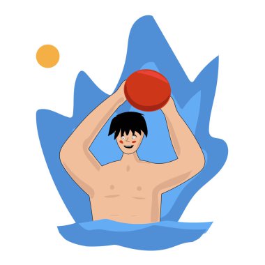 Yaz Su Polosu Yarışması, Maç veya Sporcularla Eğitim Yüzme Havuzu 'nda Top Oynuyor. Spor, Sağlıklı Yaşam Tarzı Etkinliği, Şampiyonluk Turnuvası Çizgi Film Düz Vektör İllüzyonu, elle