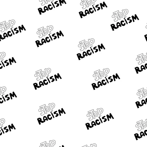 Bezproblémový Vzorec Přestaň Rasismem Rukopis Vektorová Ilustrace Černobílé Červené Barvy — Stockový vektor