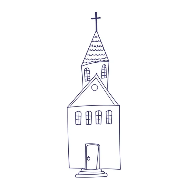 Dessiné à la main doodle Christian bâtiment église icône avec croix catholique vectoriel illustration croquis symbole traditionnel mignon dessin animé religieux concept élément — Image vectorielle