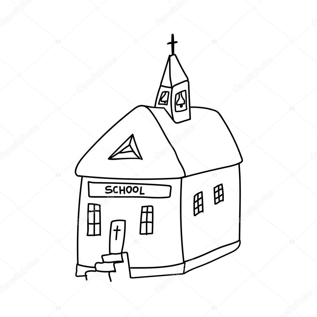 Doodle style Catholic church. Sunday Catholic school. Vector illustration.