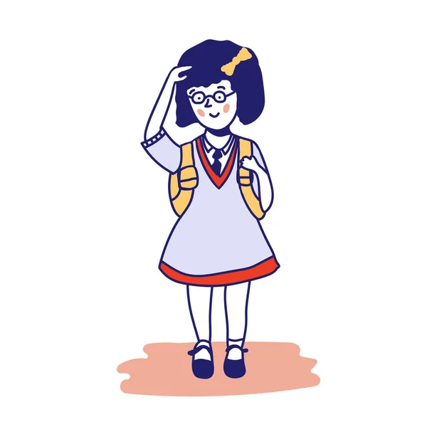 Fată Drăguţă Într Uniformă Şcolară Rucsac Ilustrație Unei Școlărițe Înapoi — Vector de stoc