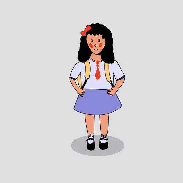 Menina bonito em um uniforme escolar com uma mochila. ilustração de uma estudante. De volta à escola —  Vetores de Stock