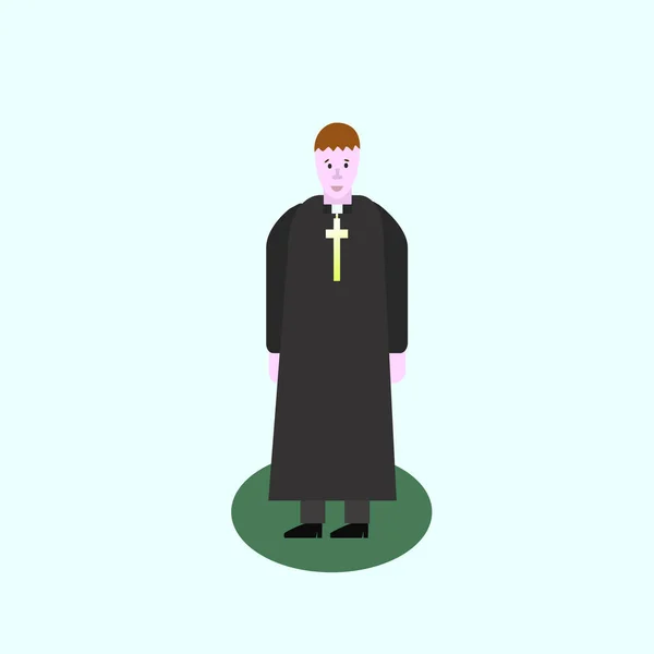 Sacerdote Católico Pastor Lee Oración Sostiene Cruz Biblia Evangelio Bendice — Vector de stock