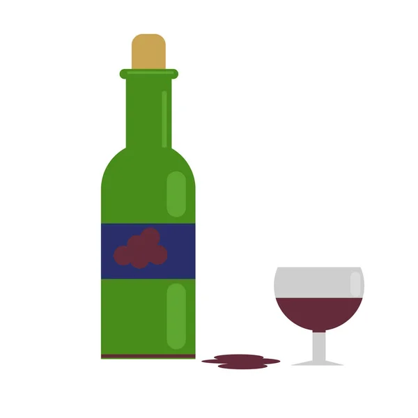 Vino Una Botella Verde Con Vino Uva Ilustración Vectorial Estilo — Archivo Imágenes Vectoriales