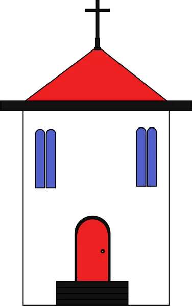 Kerk met een rood dak in platte stijl. vectorillustratie — Stockvector