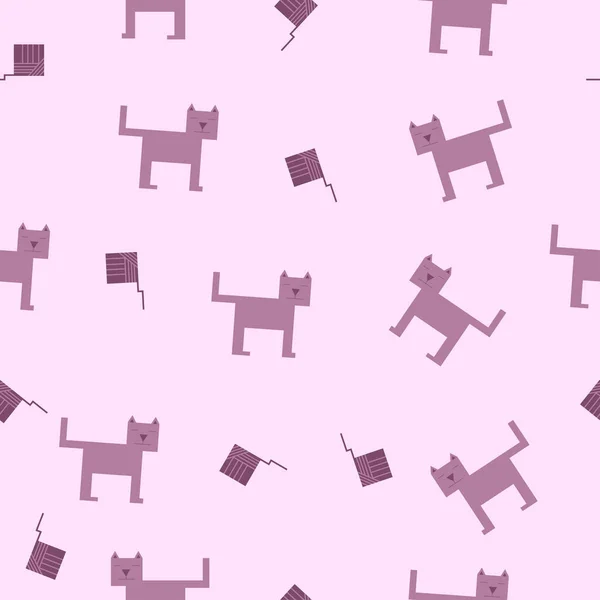 Бесшовный рисунок кубической кошки и квадратный шар шерсти — стоковое фото