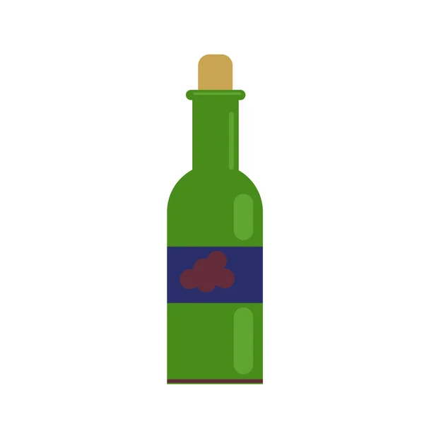 A glass of wine and a green bottle. with grape wine. illustration in flat style — Stock Photo, Image