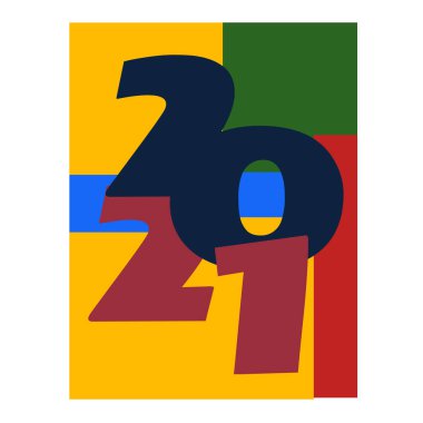 Renkli 2021 Mutlu Yıllar. Renkli 2021 logo numaralarının zarif tasarımı. Tasarım ve yeni yıl kutlaması için mükemmel bir tipografi. Noel vektör illüstrasyonu. Beyaz arkaplanda izole.