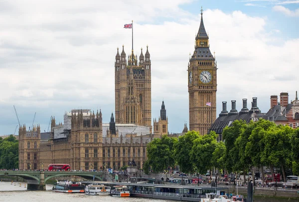 London Storbritannien Augusti 2017 Floden Thames Banvallen Vyn Innehåller Big — Stockfoto