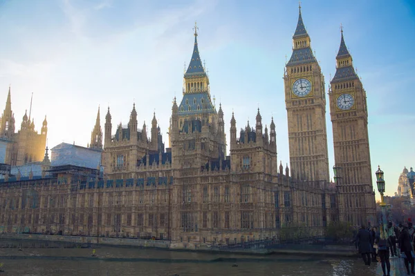 Londen Big Ben Houses Van Het Parlement Bij Zonsondergang Meervoudige — Stockfoto