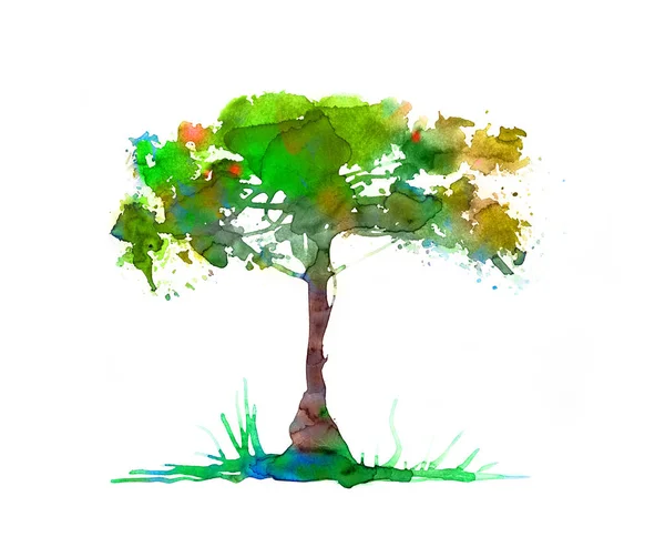 Abstrakter Baum Symbol Für Ökologie Und Naturkonzept Ansicht Aus Aquarell — Stockfoto