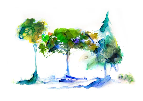 Abstract forest made of watercolour effects, trees in park illustration