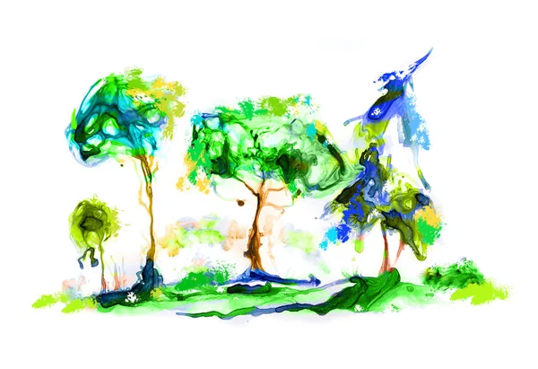 Bosque Abstracto Hecho Efectos Acuarela Árboles Ilustración Del Parque — Foto de Stock