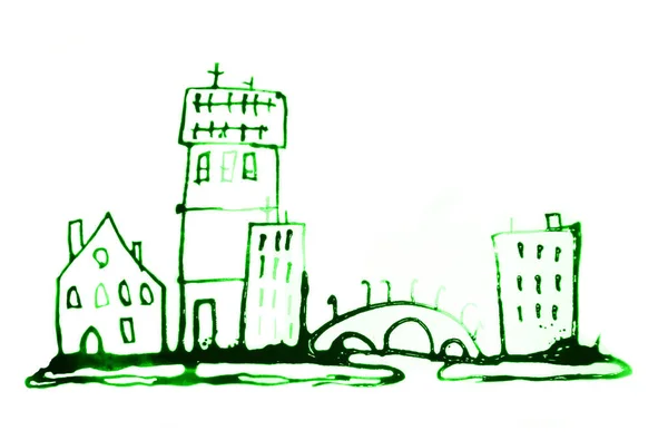 Drogi Piękne Nowoczesne Miasto Wieżowcami Ilustracja Wykonana Efektów Akwareli Akwarela — Zdjęcie stockowe