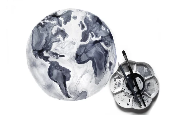 Abstracte Globe Borstels Palet Aquarel Getextureerde Collectie — Stockfoto