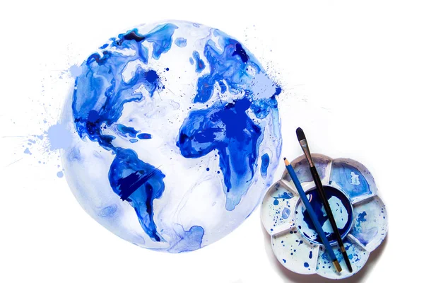 Abstracte Globe Borstels Palet Aquarel Getextureerde Collectie — Stockfoto