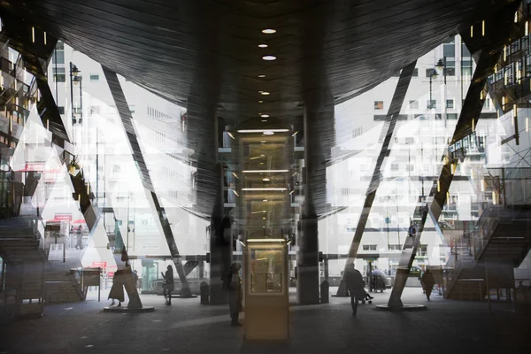 Beautiful blur of the train station interior. Blurred image of metal supportive construction transport station. Image for background of future manipulation