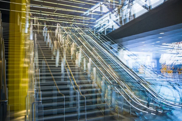 Beautiful Blur Train Station Interior Blurred Image Metal Supportive Construction — Stock Photo, Image