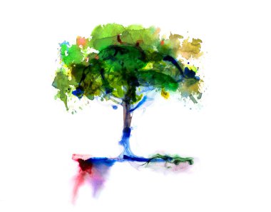 Suluboya efektlerinden yapılmış soyut orman, park illüstrasyonundaki ağaçlar