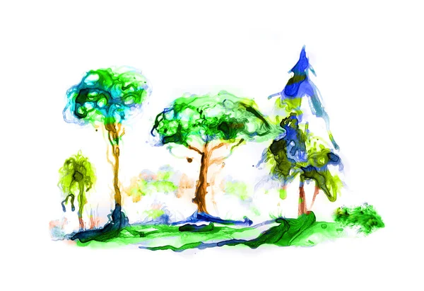 Abstrakter Wald Aus Aquarell Effekten Bäume Park — Stockfoto