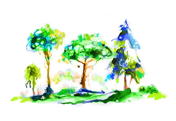 Abstrakter Wald Aus Aquarell Effekten Bäume Park — Stockfoto