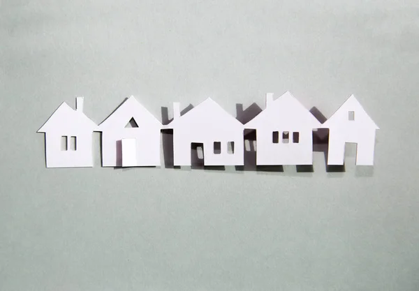 Reihenweise Kleine Reihenhäuser Immobilien Und Hauskauf Konzept Papier Geschnitten Design — Stockfoto