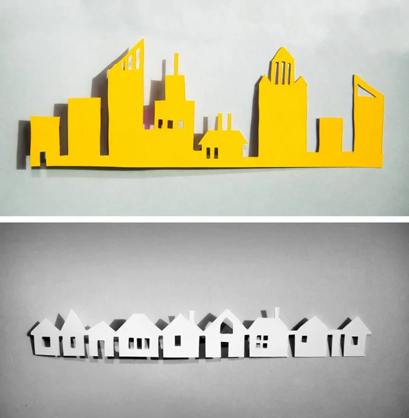 Modern Şehir Gökdelenler Şehir Evleri Emlak Satın Alma Konsepti Kağıt — Stok fotoğraf