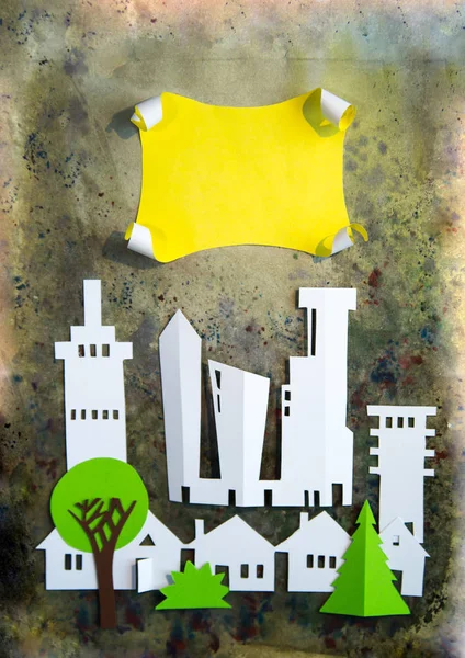 Moderne Stad Wolkenkrabbers Herenhuizen Vastgoed Huis Koop Concept Papier Gesneden — Stockfoto