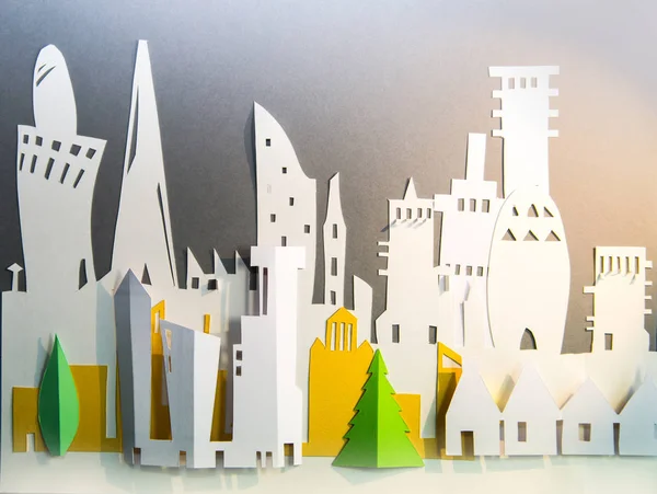 Moderne Stadt Wolkenkratzer Und Stadthäuser Immobilien Und Hauskauf Konzept Papier — Stockfoto