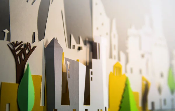 现代城市 摩天大楼和联排别墅 物业和购房概念 剪纸设计背景 — 图库照片
