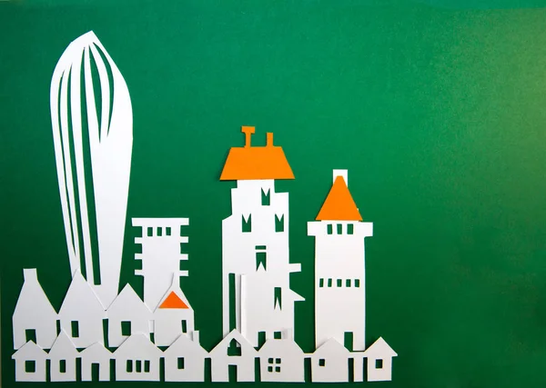 Moderne Stad Wolkenkrabbers Herenhuizen Vastgoed Huis Koop Concept Papier Gesneden — Stockfoto