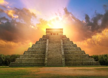 Meksika, Chichen Itza, Yucatn. Maya Piramidi Kukulcan El Castillo, antik site. Meksika