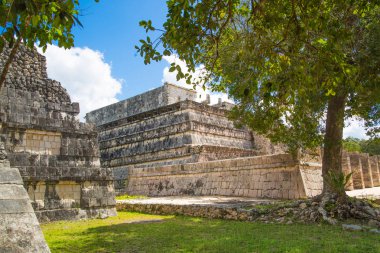 Meksika, Yucatan - 17 Şubat 2018: Chichen Itz, Yucatn. Warriors tapınağının kalıntıları. Başlangıçta bin sütun ile yaratıldı.