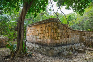 Meksika, Yucatan - 17 Şubat 2018: Chichen Itz, Yucatn. Başrahip mezarı, piramit ve anıt