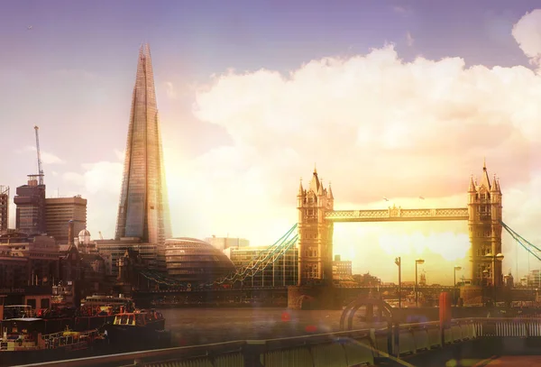 Gün Batımında Londra Manzarası Panorama Thames Nehri Tower Köprüsü Londra — Stok fotoğraf
